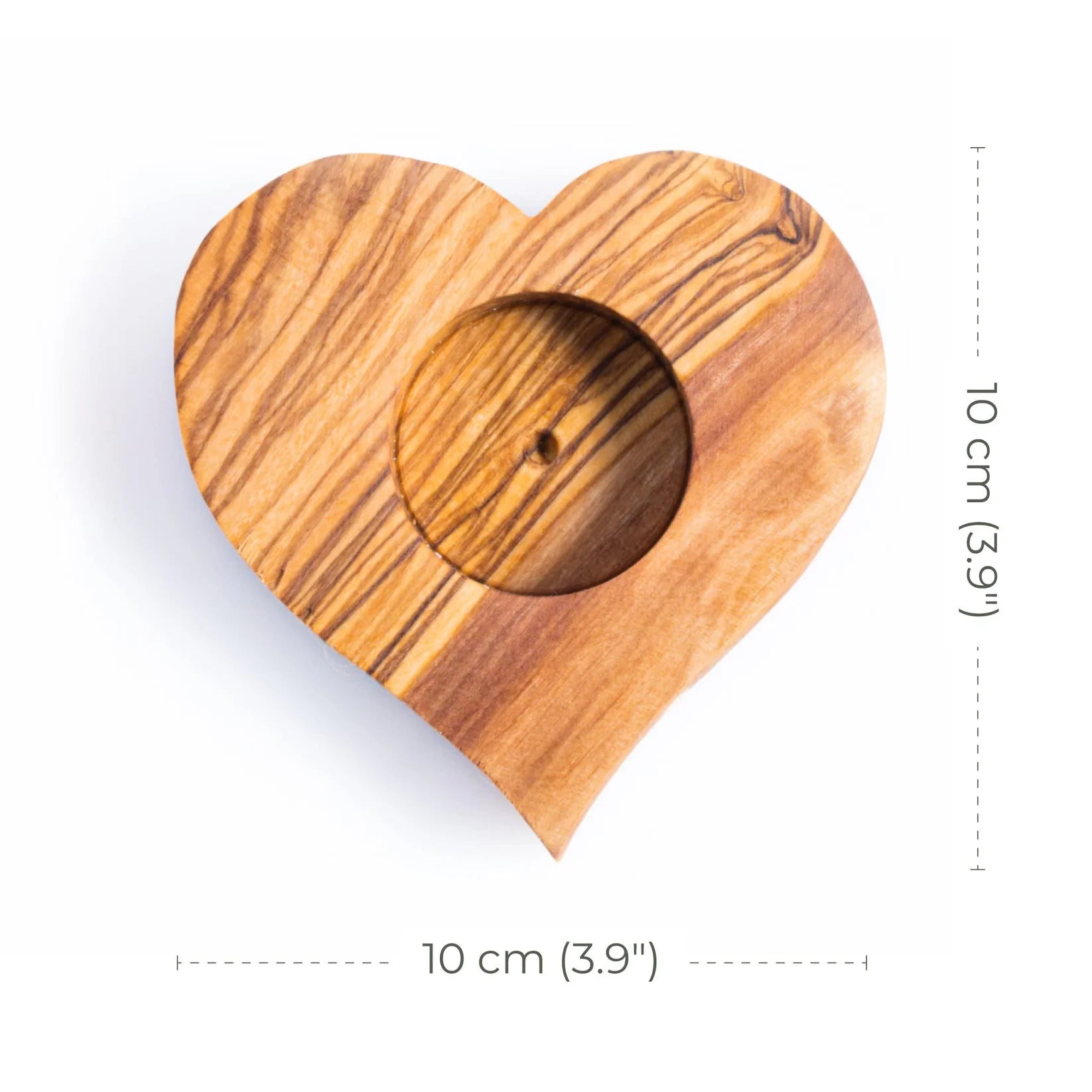 Série de 3 bougeoirs en bois d'olivier- En forme de cœur
