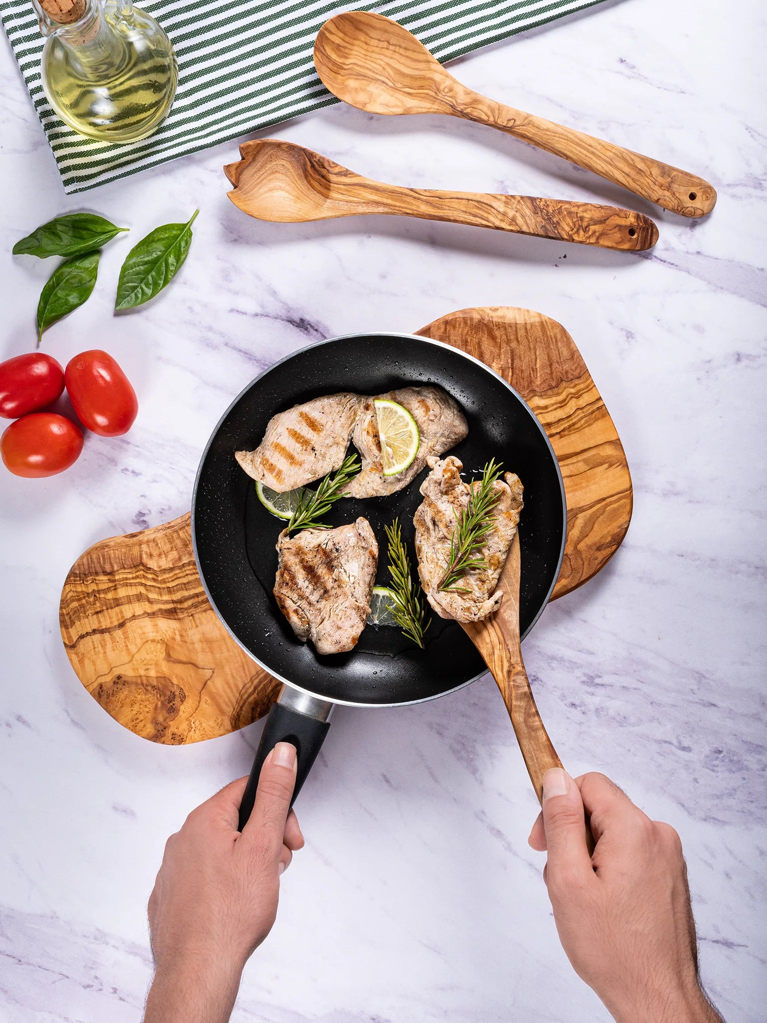 Pack de cuisine en bois d'olivier 10 Pièces